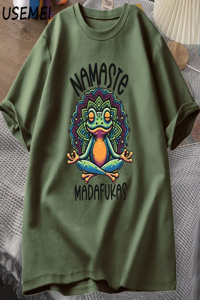 Komik Yoga T Shirt Kurbağa Öz Bakım T-Shirt Pamuk Kısa Kollu Pozitif Cottagecore Namaste Tee  2821