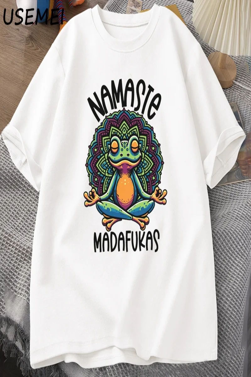 Komik Yoga T Shirt Kurbağa Öz Bakım T-Shirt Pamuk Kısa Kollu Pozitif Cottagecore Namaste Tee  2821