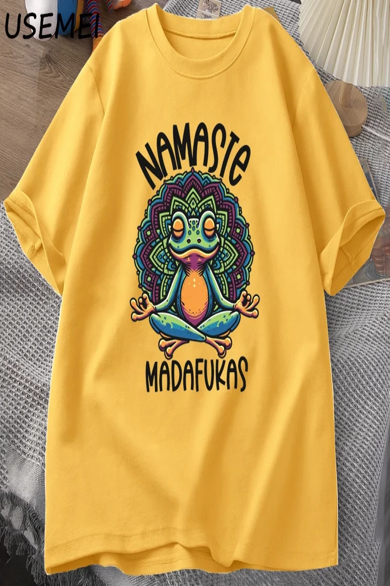 Komik Yoga T Shirt Kurbağa Öz Bakım T-Shirt Pamuk Kısa Kollu Pozitif Cottagecore Namaste Tee  2821
