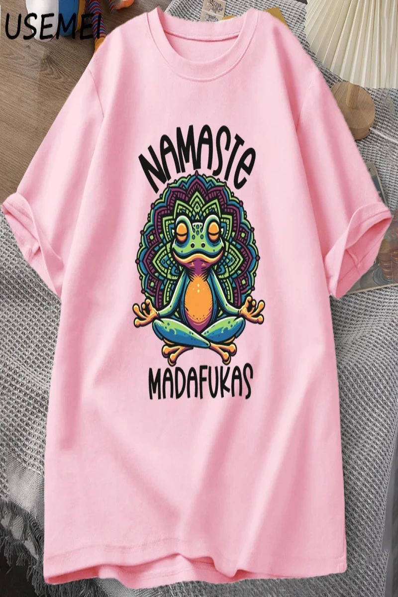 Komik Yoga T Shirt Kurbağa Öz Bakım T-Shirt Pamuk Kısa Kollu Pozitif Cottagecore Namaste Tee  2821