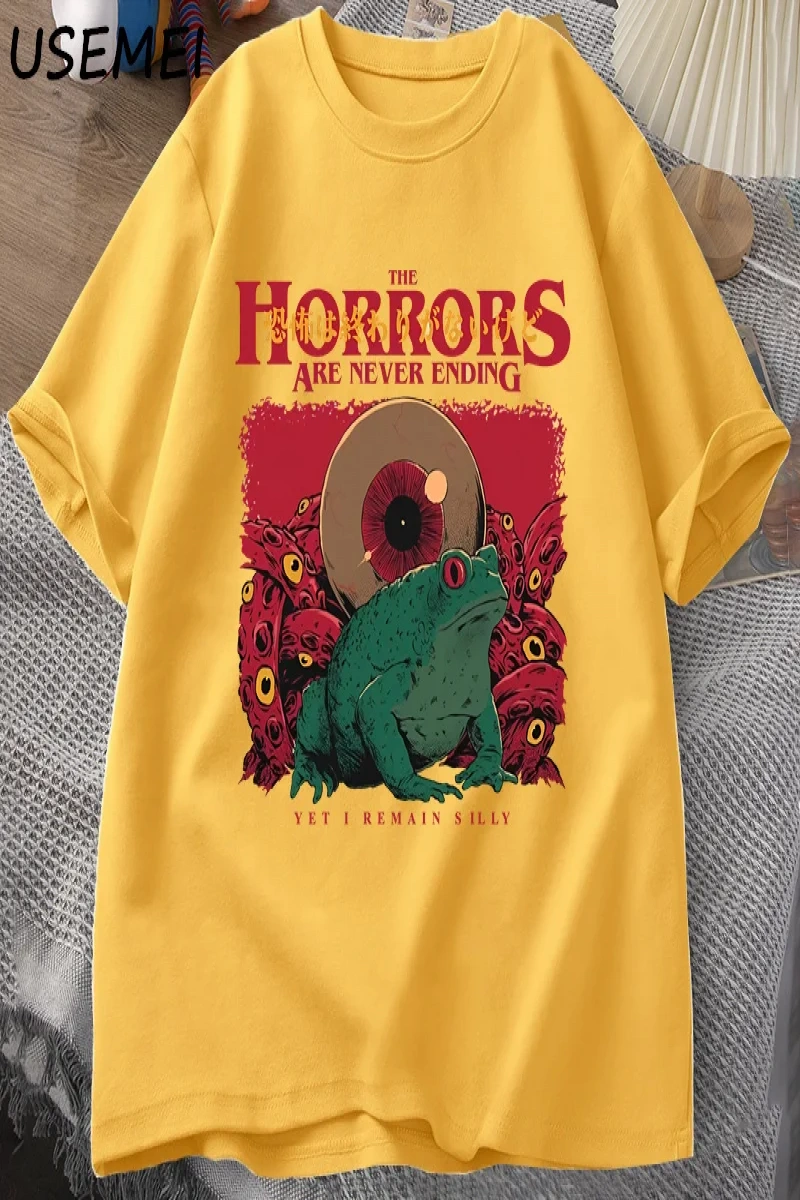 Korkular Asla Bitmeyen Kurbağa T-Shirt Aptal Kurbağa Korku Tshirt Komik Meme Grafik T Shirt V 2956