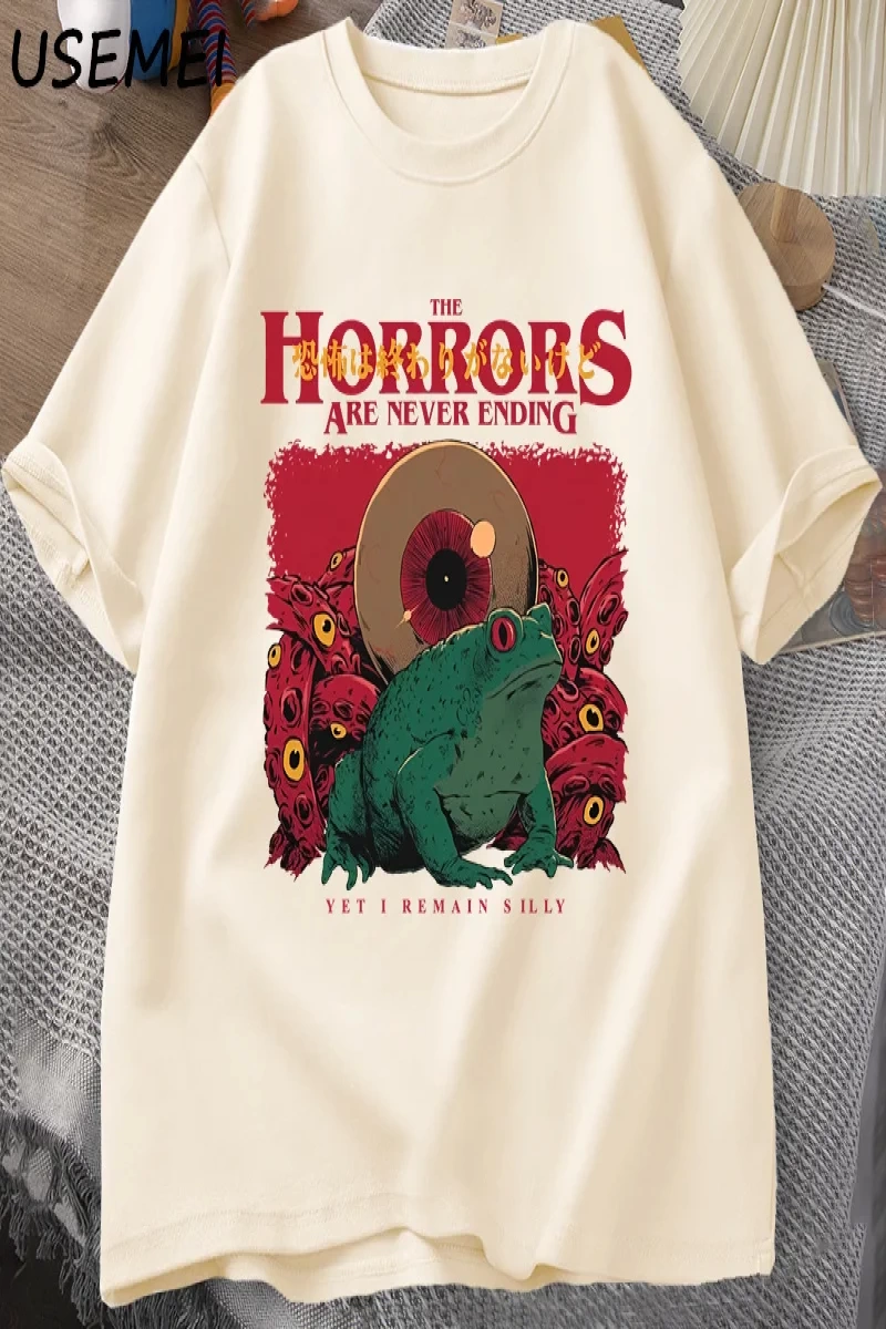 Korkular Asla Bitmeyen Kurbağa T-Shirt Aptal Kurbağa Korku Tshirt Komik Meme Grafik T Shirt V 2956