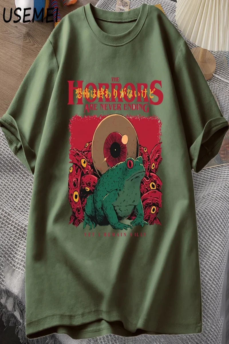 Korkular Asla Bitmeyen Kurbağa T-Shirt Aptal Kurbağa Korku Tshirt Komik Meme Grafik T Shirt V 2956