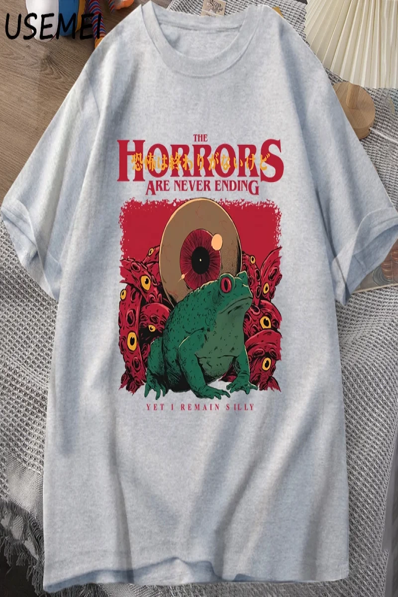 Korkular Asla Bitmeyen Kurbağa T-Shirt Aptal Kurbağa Korku Tshirt Komik Meme Grafik T Shirt V 2956