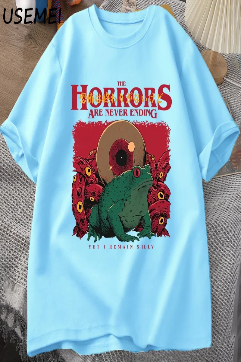 Korkular Asla Bitmeyen Kurbağa T-Shirt Aptal Kurbağa Korku Tshirt Komik Meme Grafik T Shirt V 2956