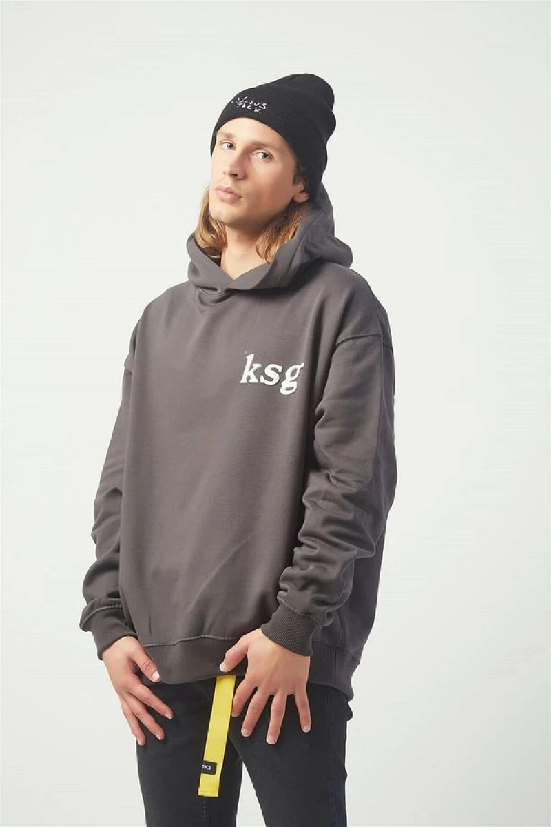 Ksg Oversıze Sweatshirt Hoodie Koyugrı Gri