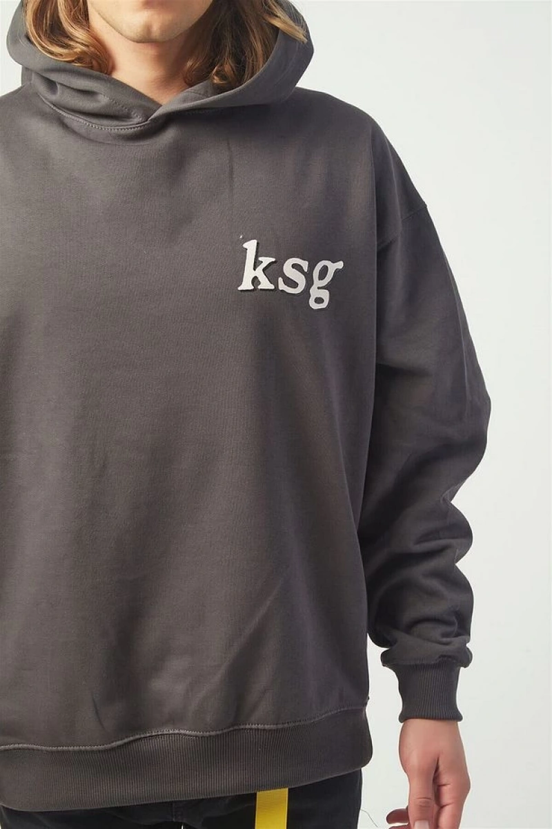 Ksg Oversıze Sweatshirt Hoodie Koyugrı Gri