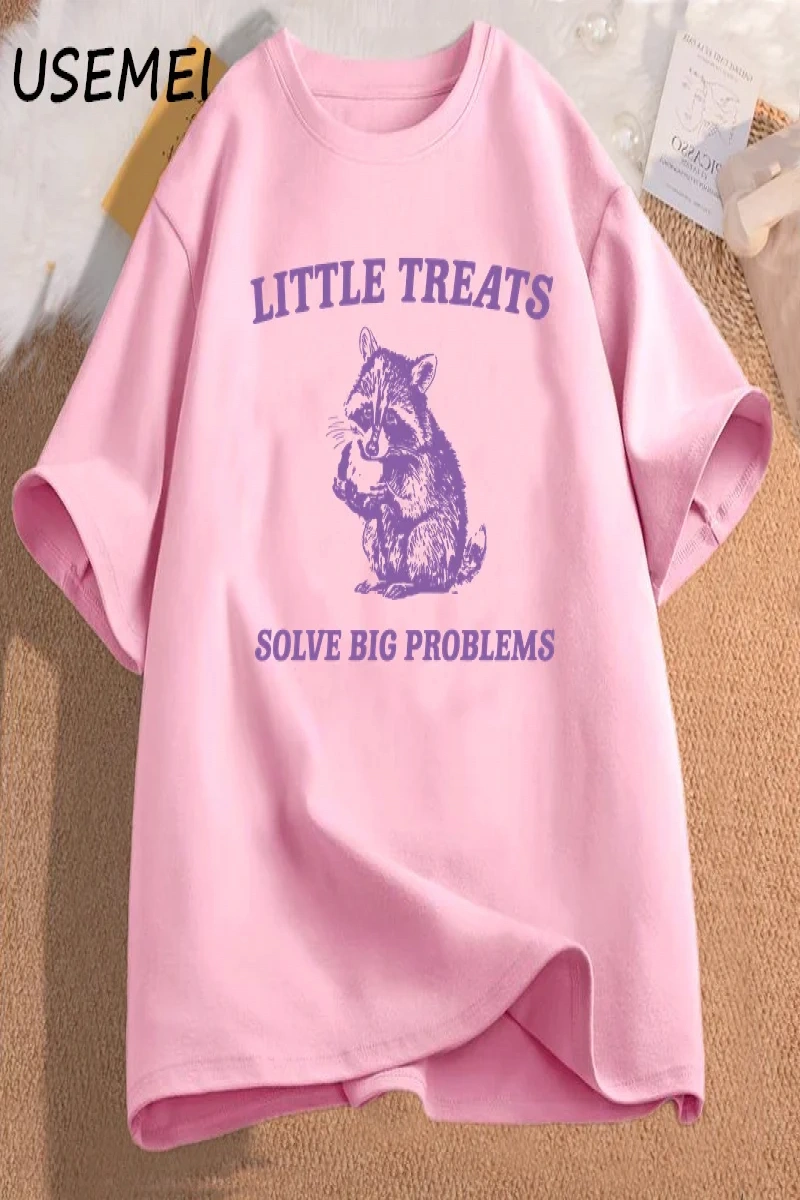Küçük davranır büyük sorunları çözmek komik rakun baskı T Shirt erkek kadın moda Harajuku Ret 3091