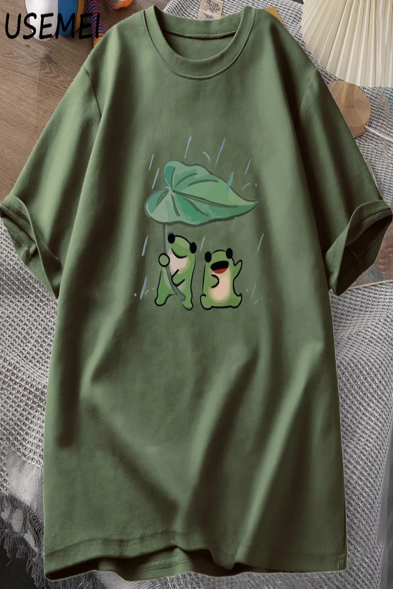 Kurbağa Sevimli TKomik Kurbağalar Yağmur Aşk Tshirt Erkek Kadın Romence T-shirt Rahat 2950