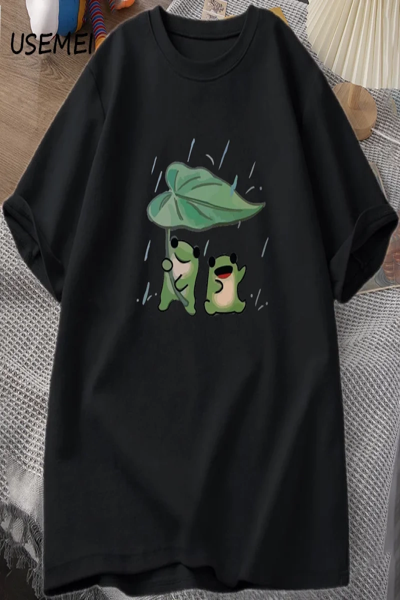 Kurbağa Sevimli TKomik Kurbağalar Yağmur Aşk Tshirt Erkek Kadın Romence T-shirt Rahat 2950