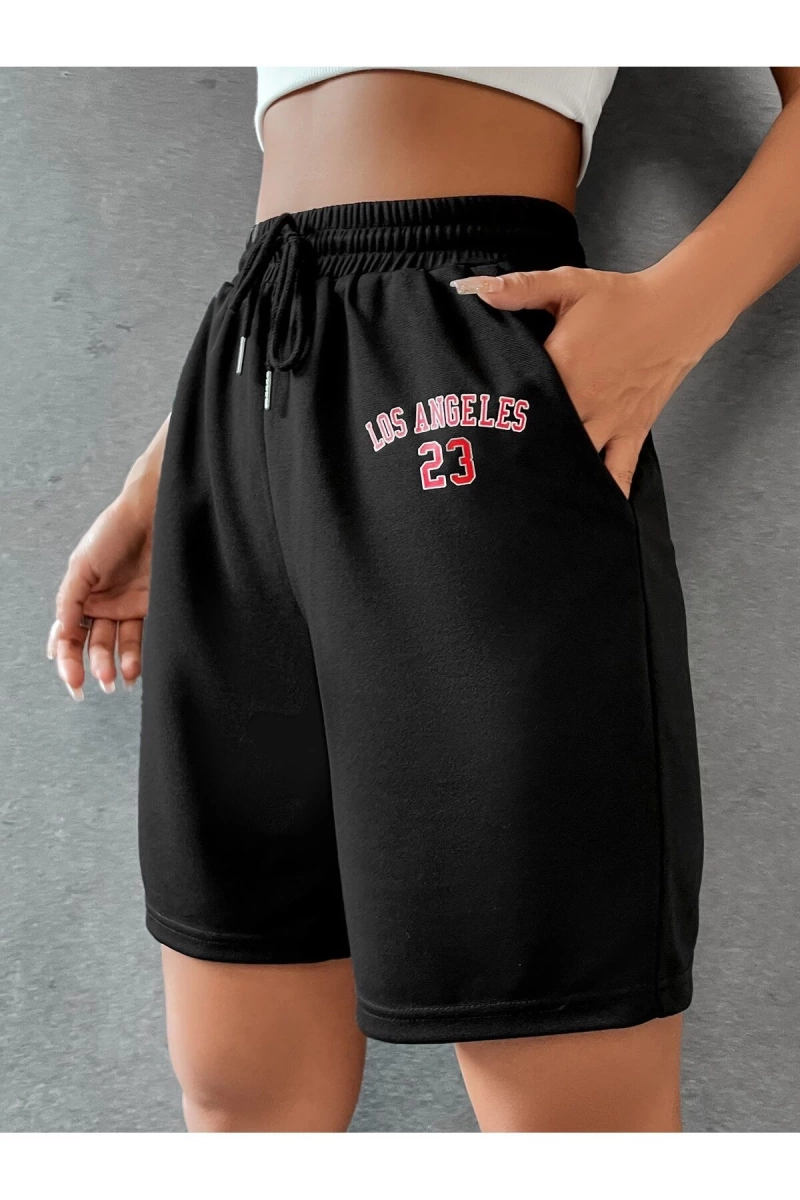Letter Graphic Drawstring Waist Şort