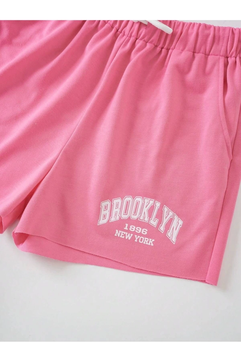 Letter Graphic Drawstring Waist Şort
