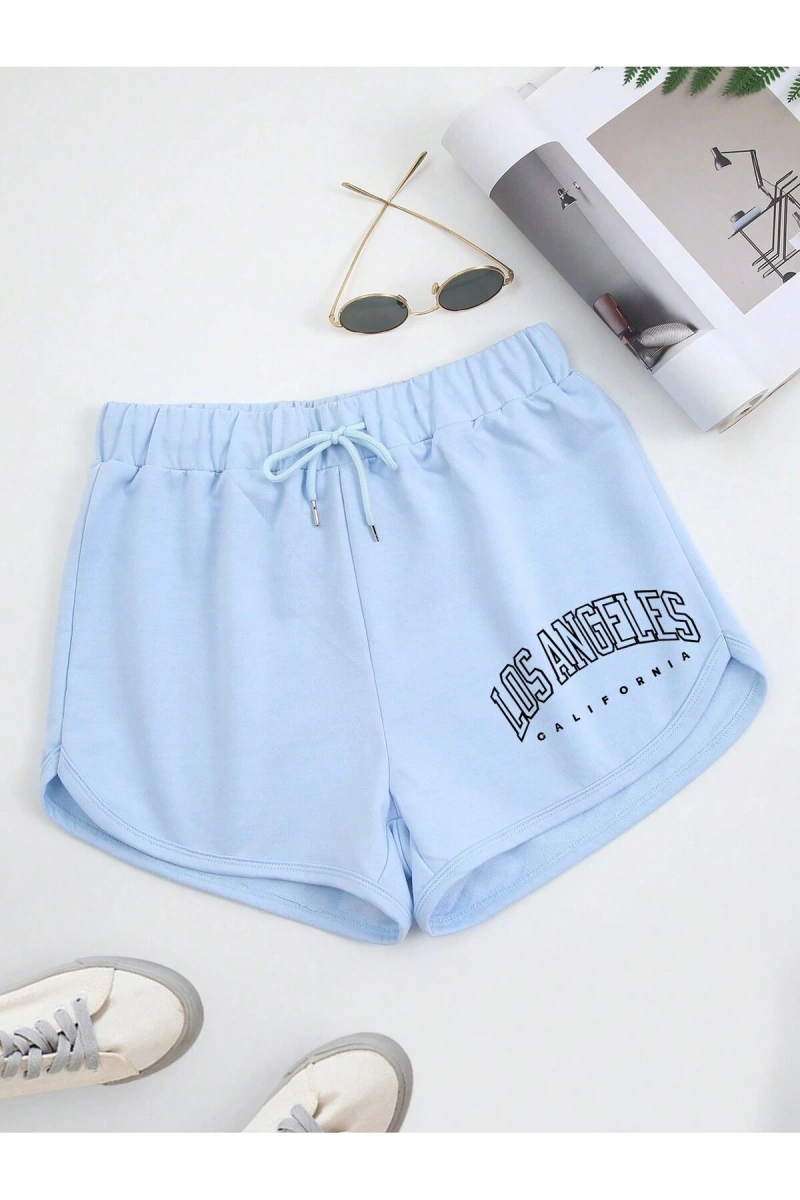 Letter Graphic Drawstring Waist Track Şort