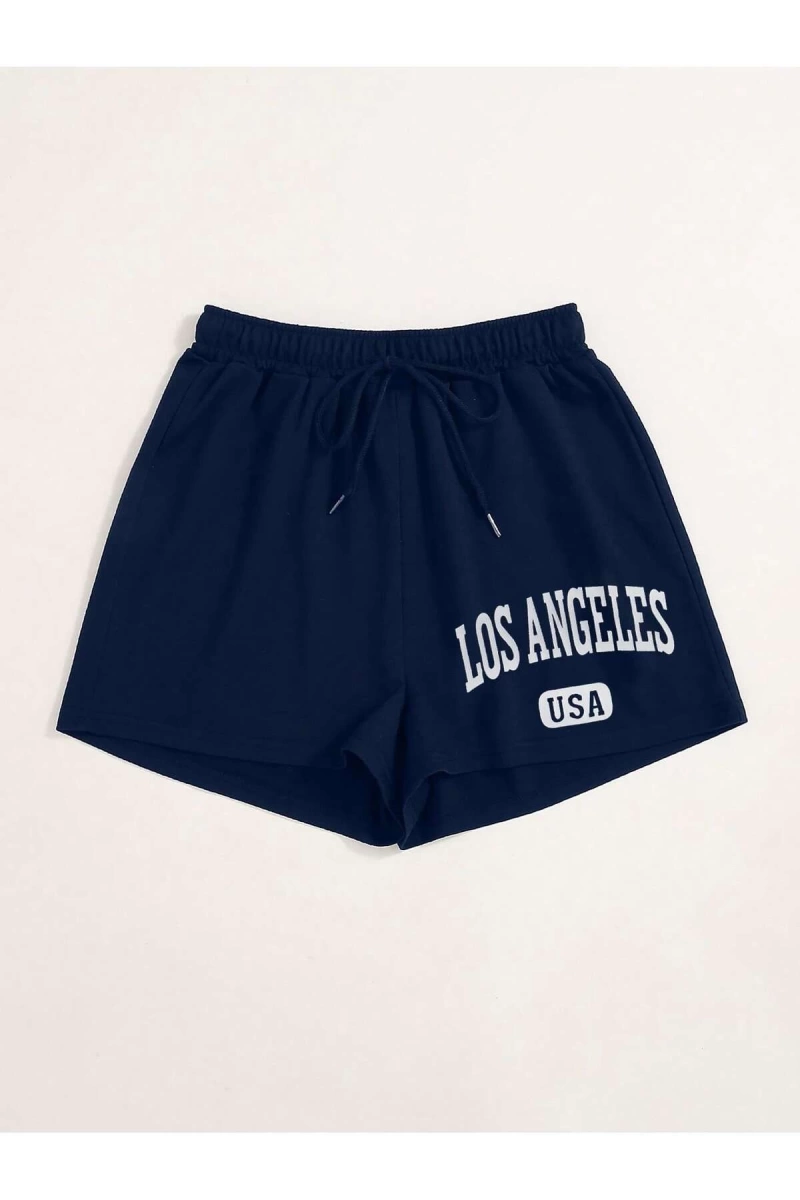 Letter Graphic Drawstring Waist Track Şort