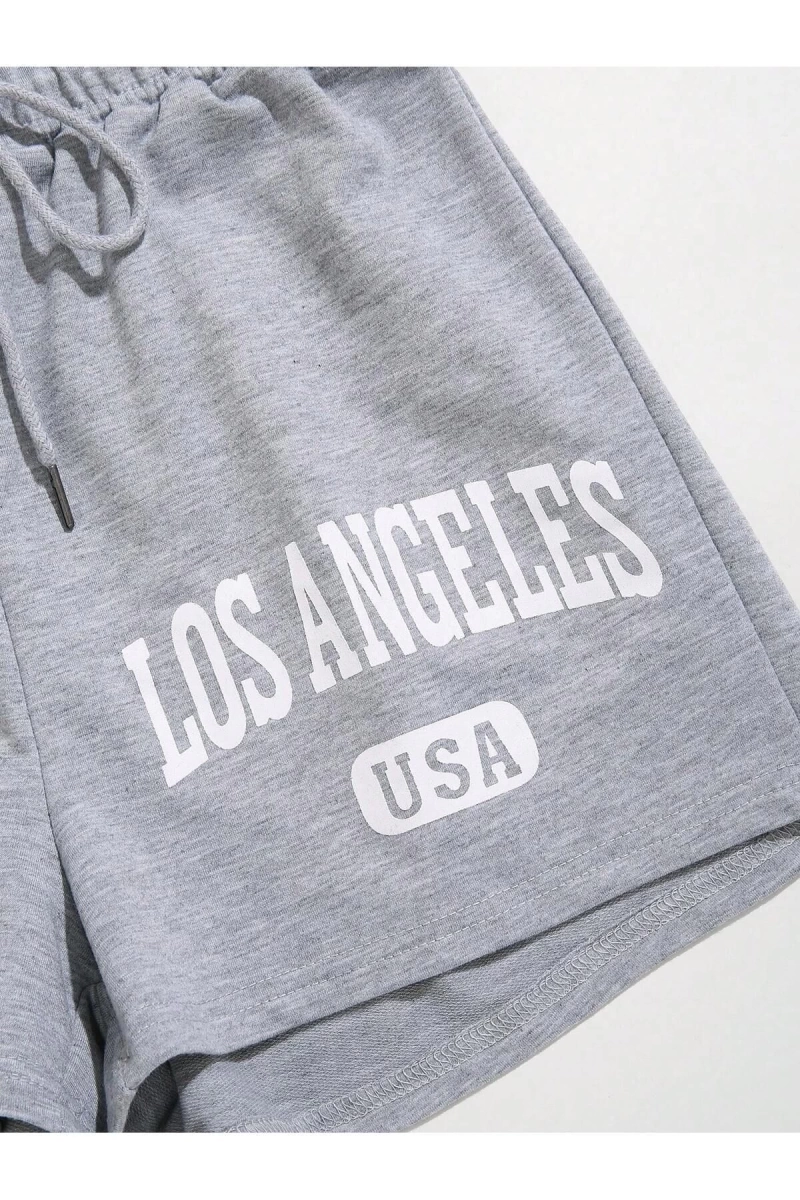 Letter Graphic Drawstring Waist Track Şort
