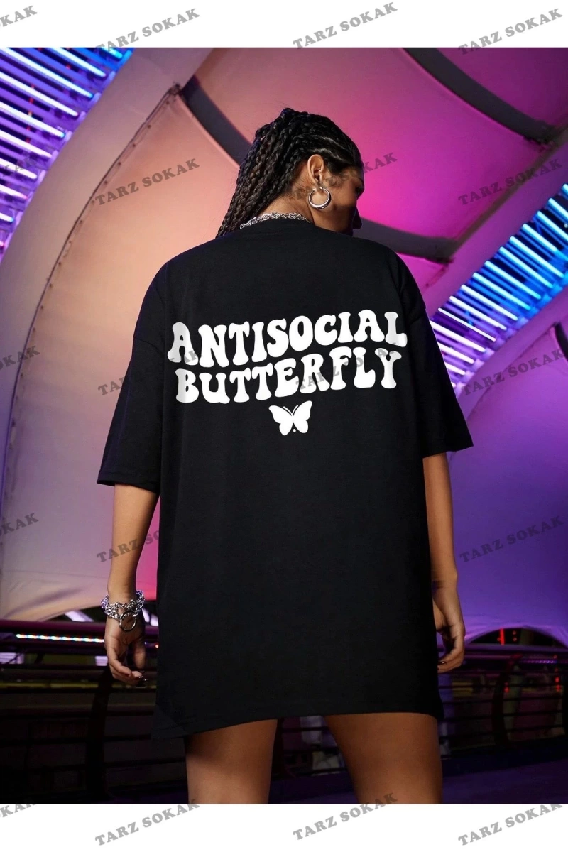 Logo Baskılı Siyah Tişört Antisocial