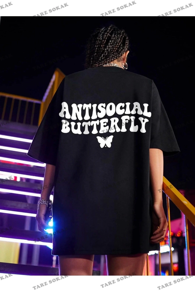 Logo Baskılı Siyah Tişört Antisocial