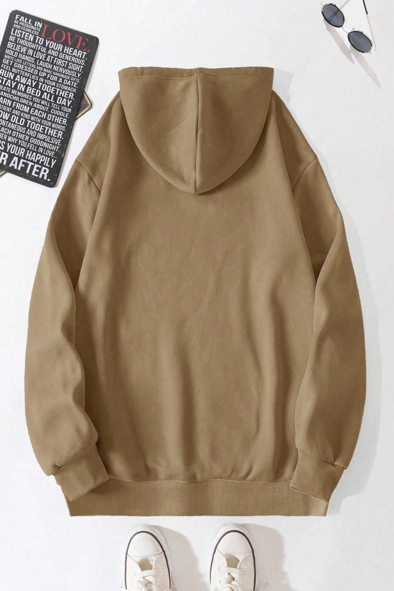 Loose Fit Erkek Ayı Nakışlı Düşük Omuz Termal Kapşonlu
