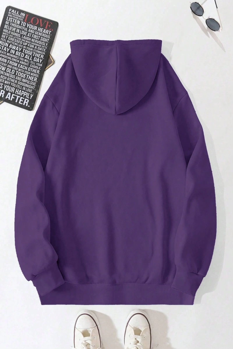 Loose Fit Erkek Ayı Nakışlı Düşük Omuz Termal Kapşonlu