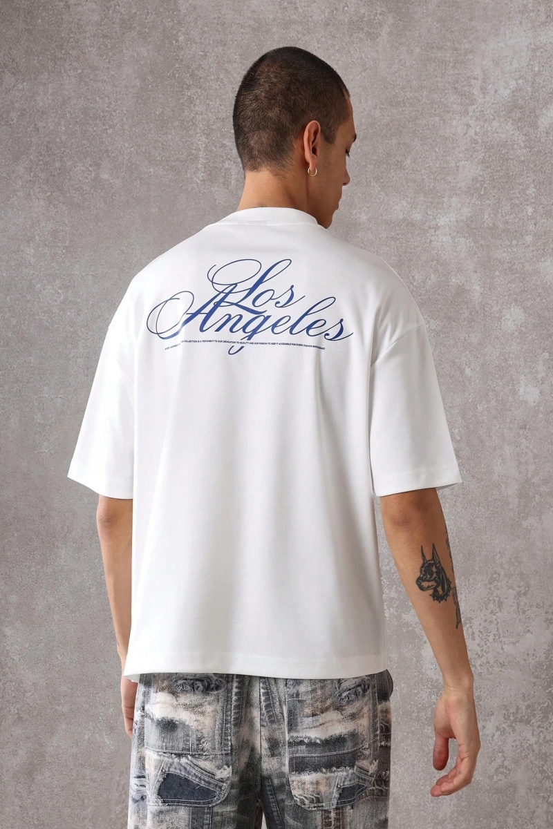 Los Angeles Casual Script T-Shirt Urban Streetwear Büyük Boy Rahat Üst Yaz Kaliforniya