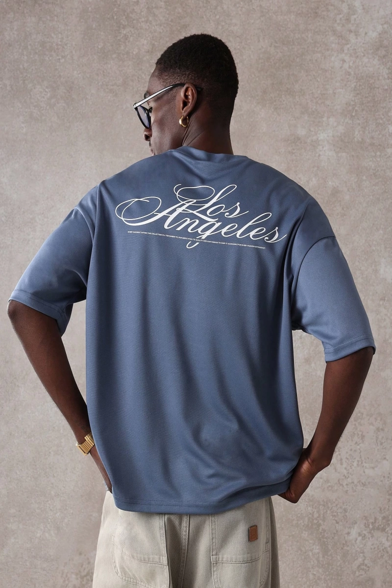 Los Angeles Casual Script T-Shirt Urban Streetwear Büyük Boy Rahat Üst Yaz Kaliforniya
