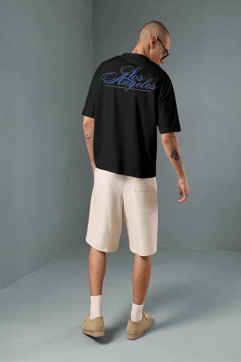 Los Angeles Casual Script T-Shirt Urban Streetwear Büyük Boy Rahat Üst Yaz Kaliforniya