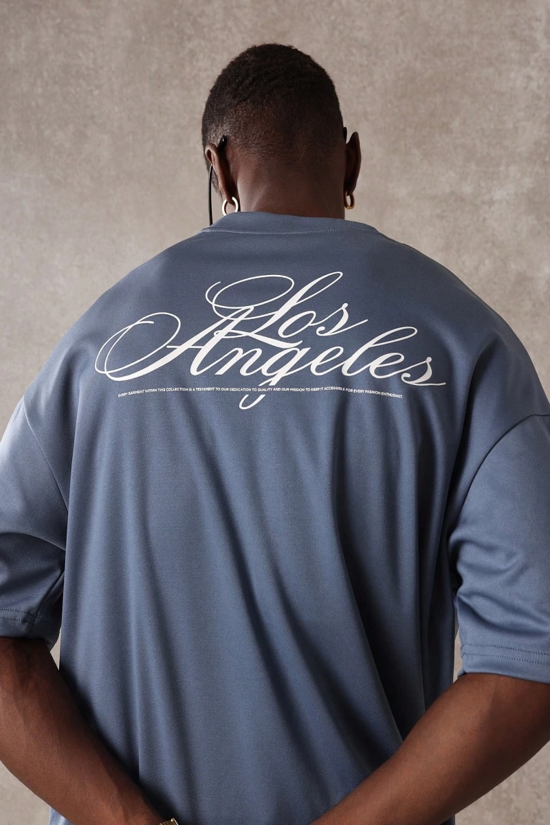 Los Angeles Casual Script T-Shirt Urban Streetwear Büyük Boy Rahat Üst Yaz Kaliforniya