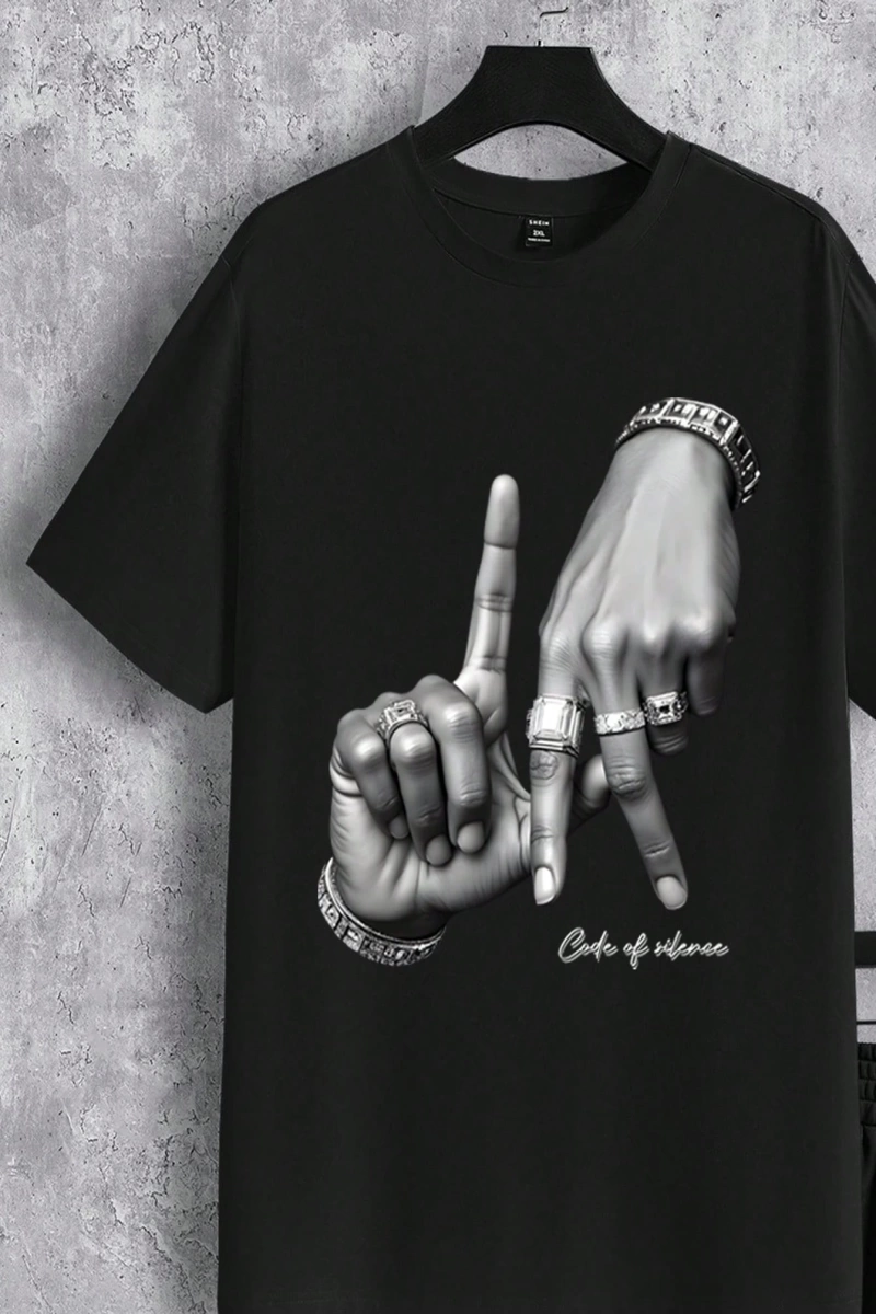 Los Angeles LA Harf Hareketi Logo Baskı Moda Sokak Giyim Erkek Siyah Tişört Se