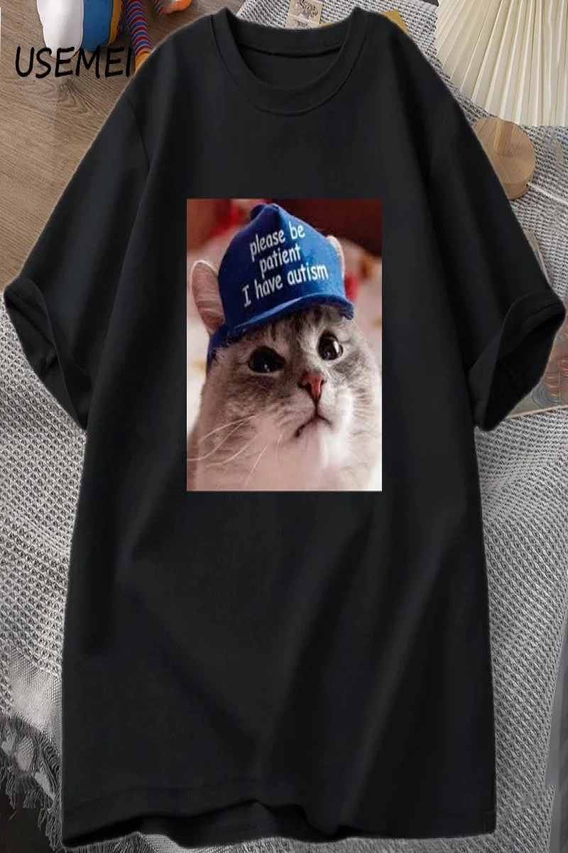Lütfen sabırlı olun ben otizm kedi grafik T shirt erkek t-shirt adam giysileri kısa kollu pam 3054