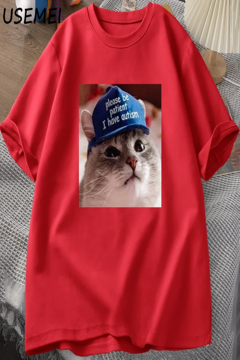 Lütfen sabırlı olun ben otizm kedi grafik T shirt erkek t-shirt adam giysileri kısa kollu pam 3054