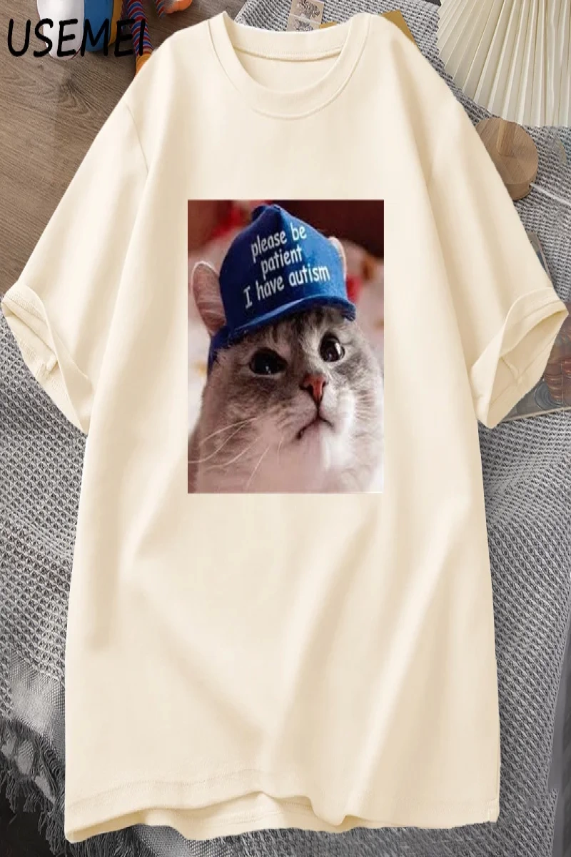 Lütfen sabırlı olun ben otizm kedi grafik T shirt erkek t-shirt adam giysileri kısa kollu pam 3054