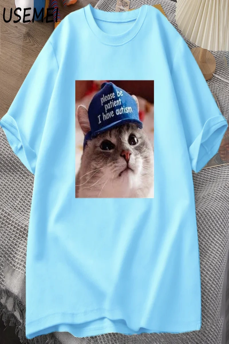 Lütfen sabırlı olun ben otizm kedi grafik T shirt erkek t-shirt adam giysileri kısa kollu pam 3054