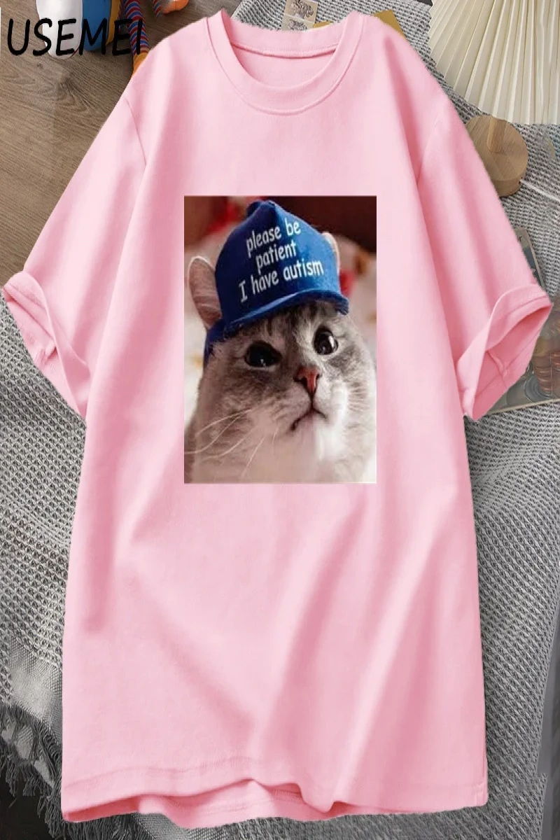 Lütfen sabırlı olun ben otizm kedi grafik T shirt erkek t-shirt adam giysileri kısa kollu pam 3054