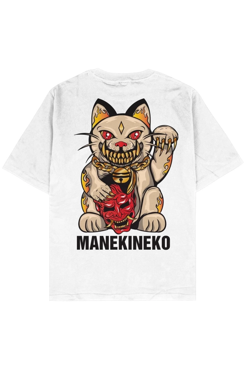 Manekineko Beyaz Oversize Unisex T-shirt