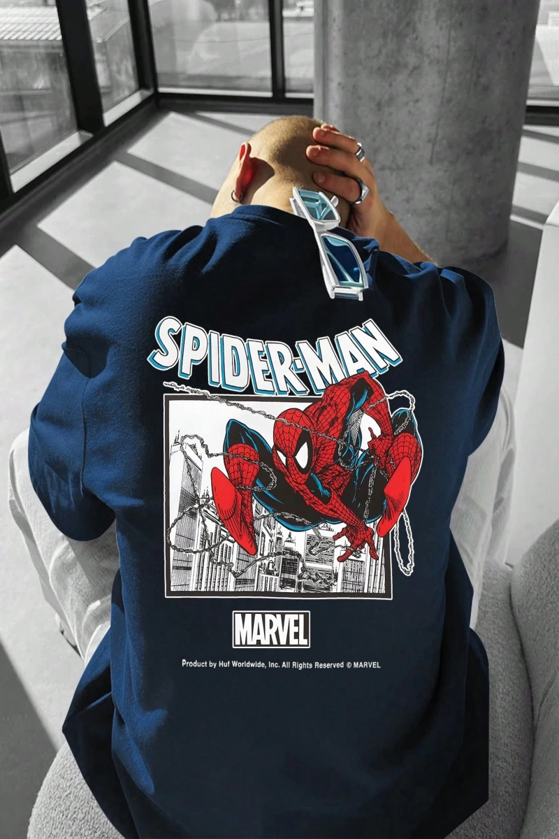 Marvel Erkek Basit Çerçeve Örümcek Adam 2 Grafik Baskılı Yuvarlak Yaka Kısa Kollu Beyaz Tişör