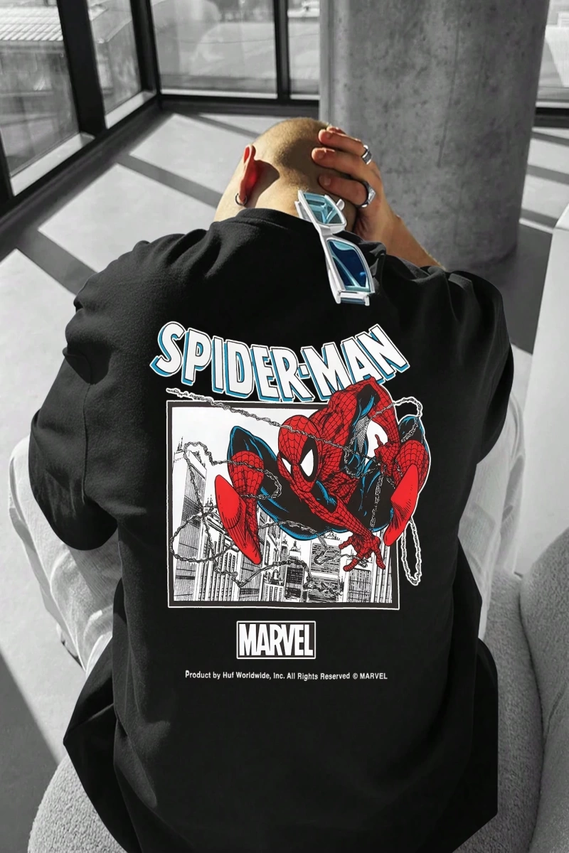 Marvel Erkek Basit Çerçeve Örümcek Adam 2 Grafik Baskılı Yuvarlak Yaka Kısa Kollu Beyaz Tişör