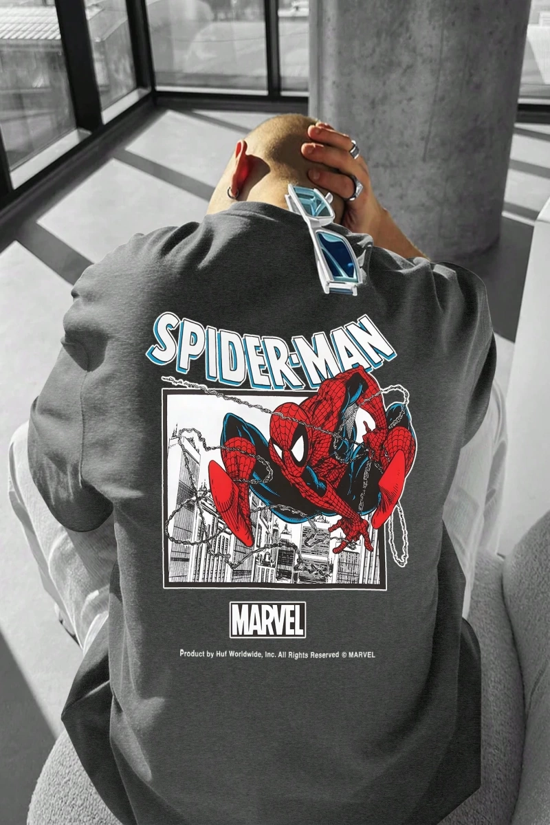 Marvel Erkek Basit Çerçeve Örümcek Adam 2 Grafik Baskılı Yuvarlak Yaka Kısa Kollu Beyaz Tişör