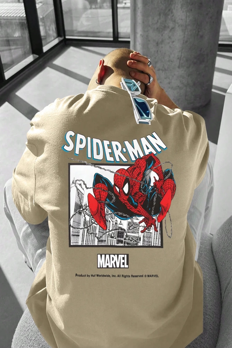 Marvel Erkek Basit Çerçeve Örümcek Adam 2 Grafik Baskılı Yuvarlak Yaka Kısa Kollu Beyaz Tişör