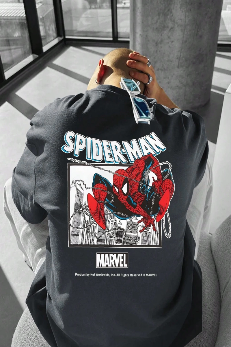 Marvel Erkek Basit Çerçeve Örümcek Adam 2 Grafik Baskılı Yuvarlak Yaka Kısa Kollu Beyaz Tişör
