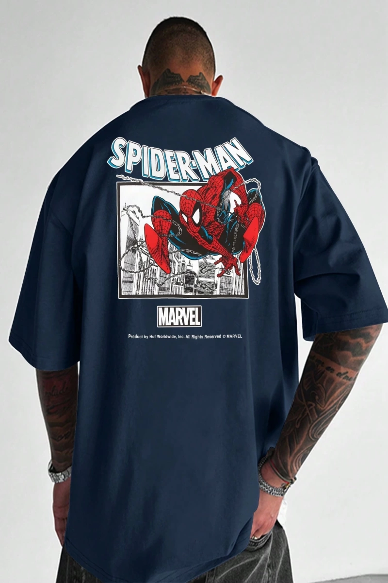 Marvel Erkek Basit Çerçeve Örümcek Adam 2 Grafik Baskılı Yuvarlak Yaka Kısa Kollu Beyaz Tişör