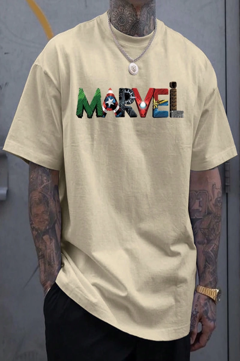 Marvel Erkek Basit Marvel Grafik Baskılı Yuvarlak Yaka Kısa Kollu Siyah Tişört, Yaz