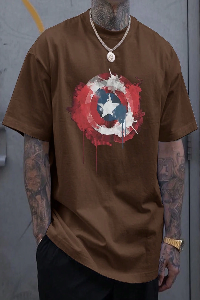 Marvel Erkek Minimalist Kalkan Logo Baskılı Yuvarlak Yaka Kısa Kollu Tişört, Siyah, Yaz