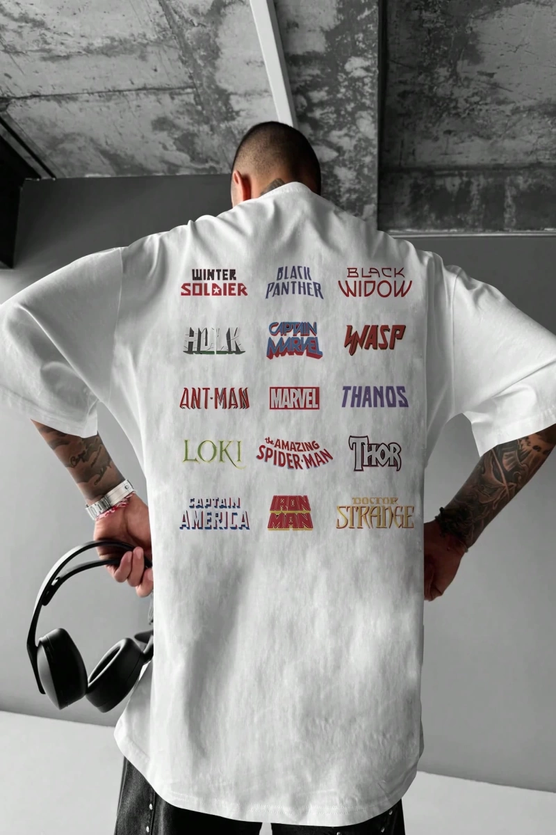 Marvel Erkek Minimalist Kişisel Logo Baskılı Yuvarlak Yaka Kısa Kollu Beyaz Tişört, Yaz