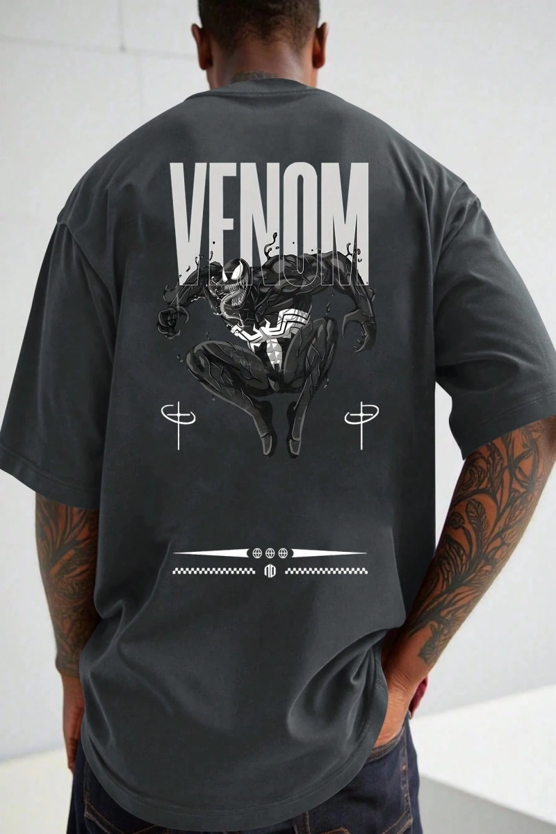 Marvel Erkek Minimalist Lethal Venom Baskılı Yuvarlak Yaka Kısa Kollu Tişört, Siyah Yazlık Ti