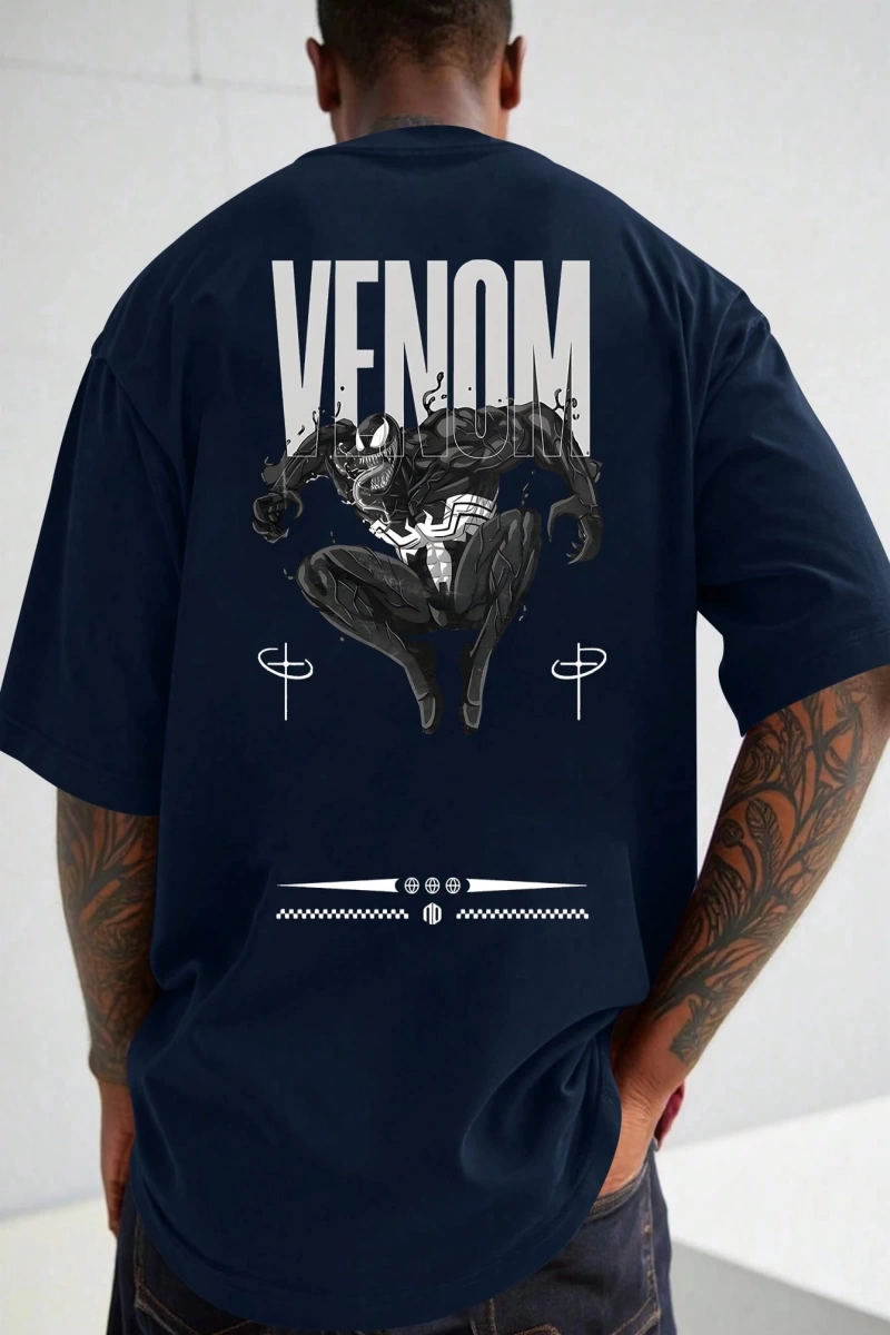 Marvel Erkek Minimalist Lethal Venom Baskılı Yuvarlak Yaka Kısa Kollu Tişört, Siyah Yazlık Ti