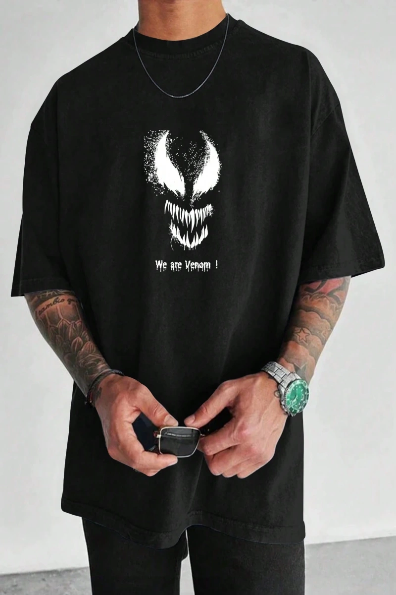 Marvel Erkek Minimalist Lethal Venom Baskılı Yuvarlak Yaka Kısa Kollu Tişört, Siyah Yazlık Ti