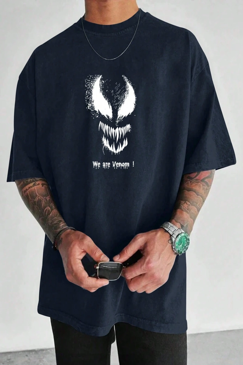 Marvel Erkek Minimalist Lethal Venom Baskılı Yuvarlak Yaka Kısa Kollu Tişört, Siyah Yazlık Ti