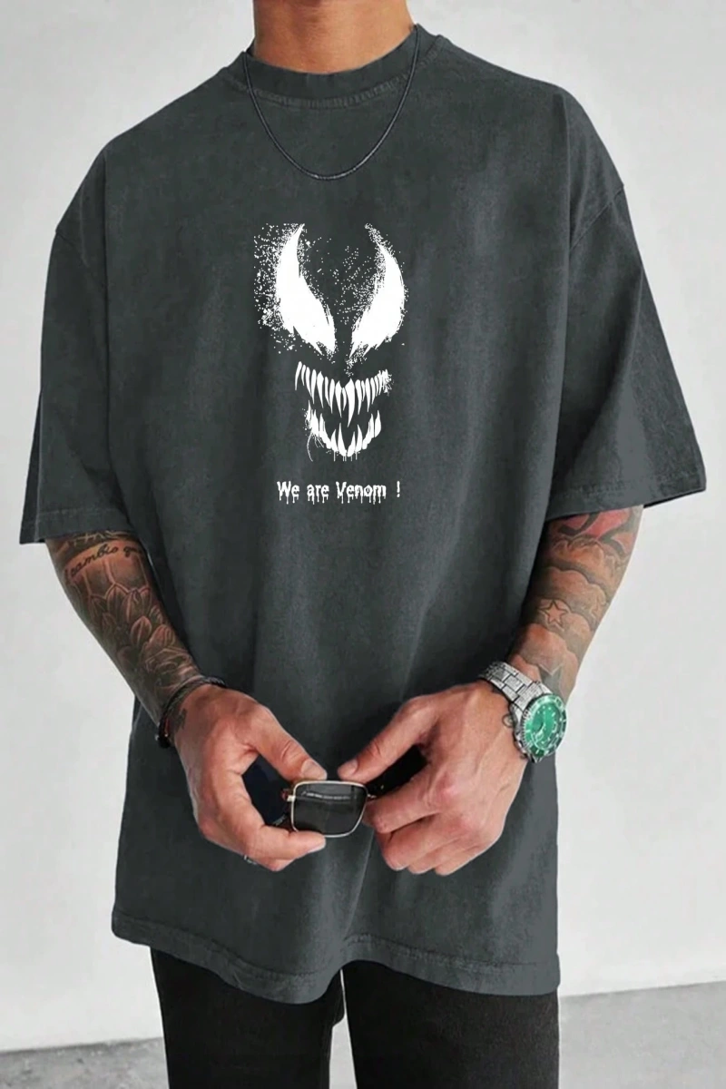 Marvel Erkek Minimalist Lethal Venom Baskılı Yuvarlak Yaka Kısa Kollu Tişört, Siyah Yazlık Ti