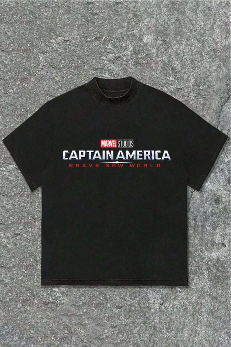 Marvel Erkek Minimalist Logo Baskılı Yuvarlak Yaka Kısa Kollu Tişört, Siyah, Yaz