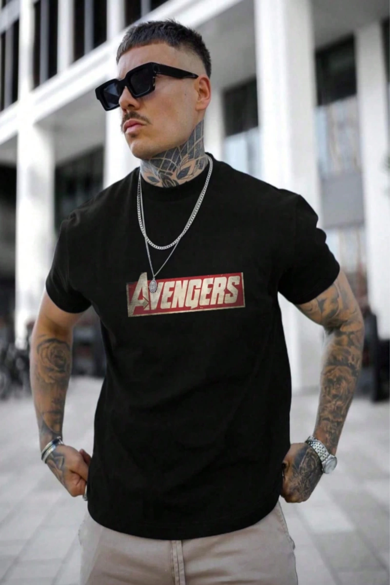 Marvel Erkek Minimalist Marvel Rust Grafik Baskılı Yuvarlak Yaka Kısa Kollu Siyah Tişört, Yaz